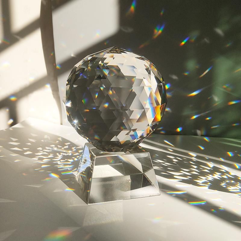 透明水晶球棱镜窗户彩虹制造窗棱镜捕日网多面球彩虹机折射摆件 - 图1