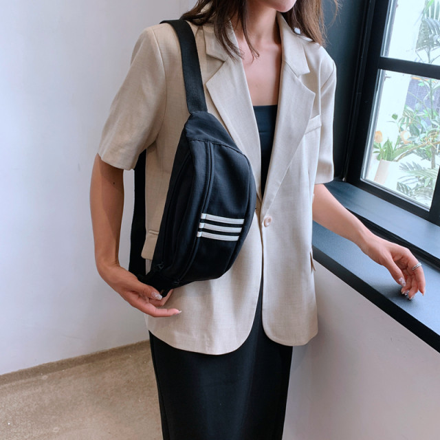 Large striped belt bag with casual and high-end feel