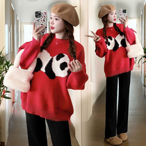 6815 # Big code pregnant woman Fat younger sister Knitted Sweater Sweater