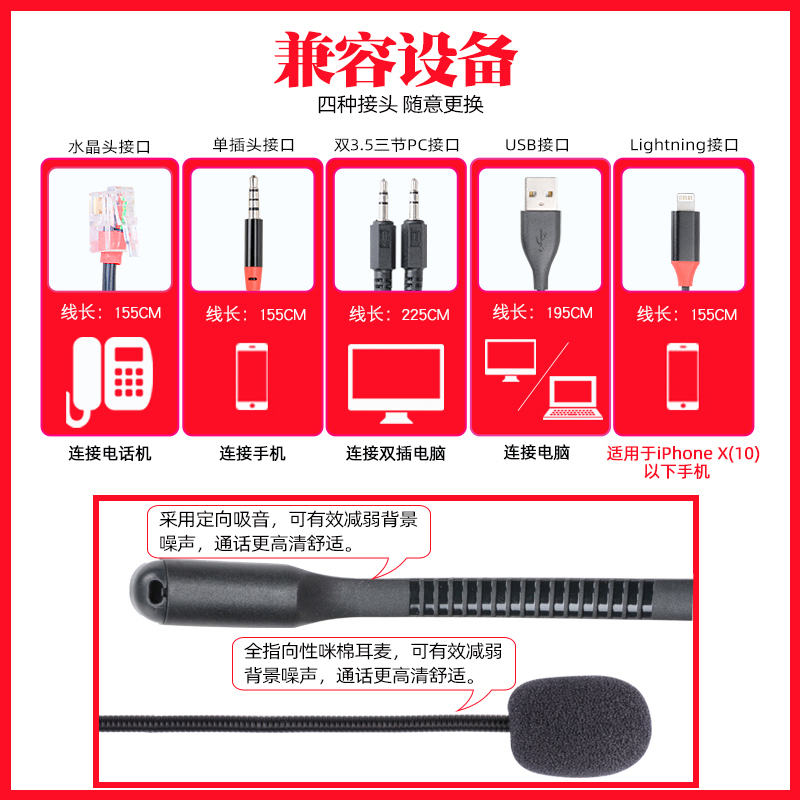 杭普V201T客服专用耳麦头戴式话务员耳机座机电话机苹果手机电脑-图2