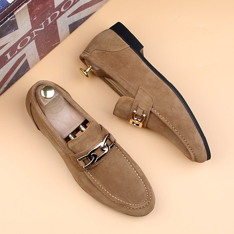 尖头欧美男士翻毛绒豆豆皮鞋磨砂马衔扣休闲鞋懒人一脚磴套脚男鞋,淘宝优惠券,粉丝福利购,淘宝优惠卷