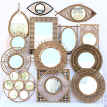 The Solitary Collection-Minjuku Home Residence Ornaments Imitation Ancient made of old bamboo choreography wood Decorative Mirror Hanging Mirror Cosmetic Mirror Wall Decoration