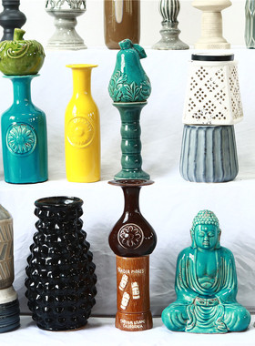 仿古陶瓷动物摆件花瓶花盆摆设