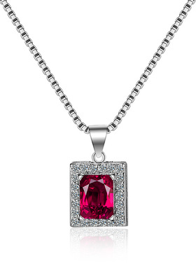 错过你是上上签林薇同款红色方钻项链女吊坠方形饰品日韩版锁骨链