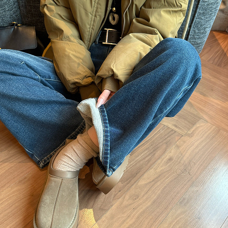 轧戏胡羞卢昱晓同款阔腿牛仔裤女冬季新款加厚磨毛高腰宽松直筒裤,淘宝优惠券,粉丝福利购,淘宝优惠卷