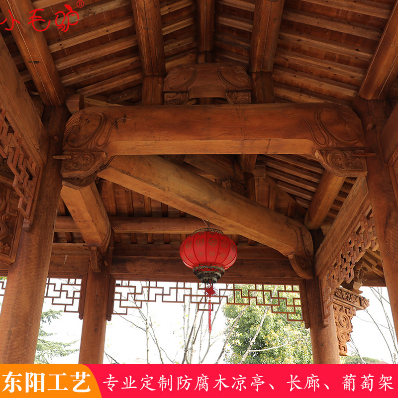 仿古亭子别墅花园葡萄架实木凉亭户外碳化防腐木长廊庭院休闲定制_虎窝淘