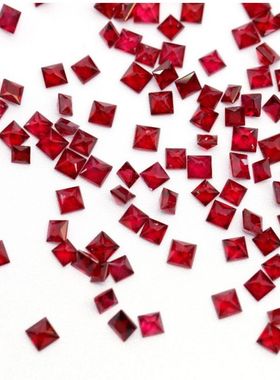 天然红宝石小正方形裸石深色火彩好DIY珠宝首饰配石红宝裸石老烧