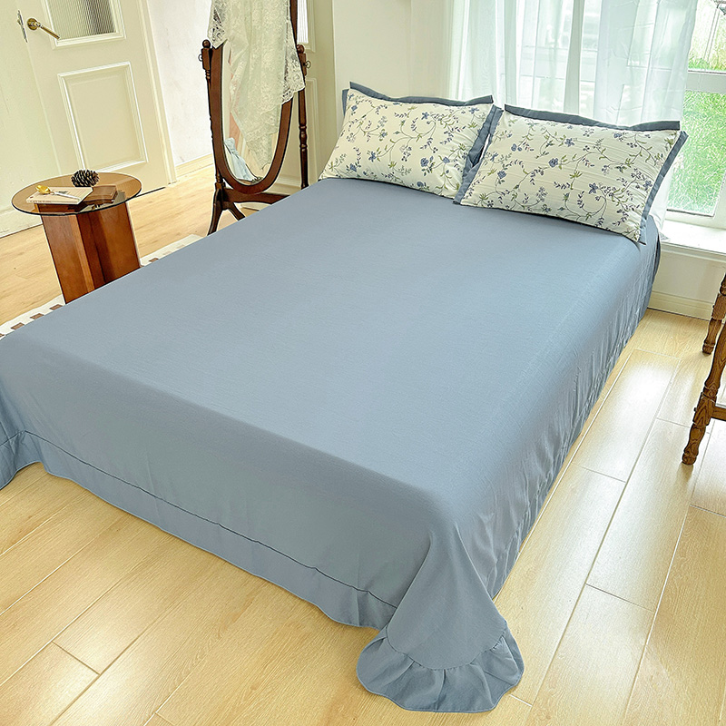 轻奢水洗棉麻床上用品宿舍单双人床单被套1.5米1.8m床笠款四件套