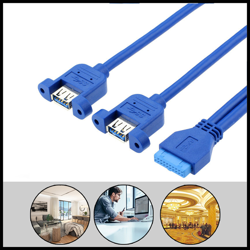 USB3.0前置带耳朵面板线挡板线DIY机箱19针/20Pin转单口或双口线-图1