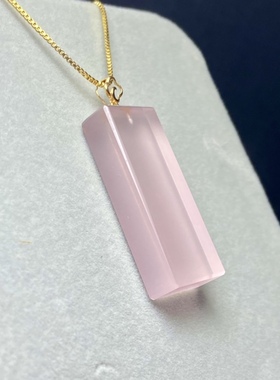 天然老矿粉水晶吊坠平安无事牌项链全净体果冻粉18k金扣头锁骨链