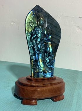 拉长石摆件原石雕刻观音佛像菩萨