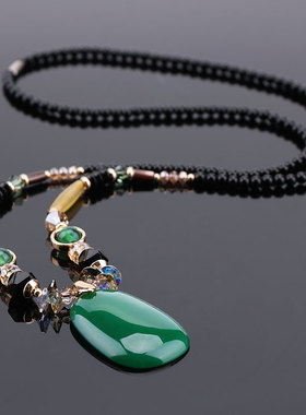 鸿澜玛瑙毛衣链女玉髓吊坠项链