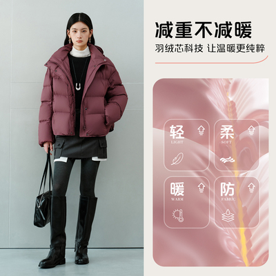 艾莱依新款可脱卸连帽短款羽绒服