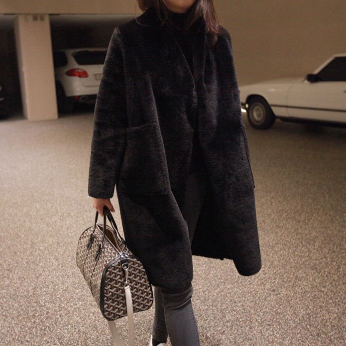 D09韩国女装新款两面穿仿濑兔皮毛一体中长款冬季女外套大衣保暖