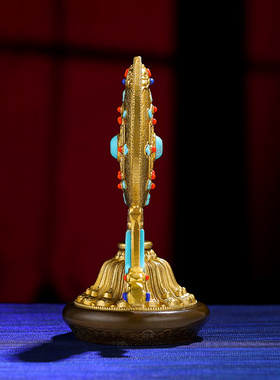 慧宝金轮宝摆件铜F轮摆件精工轮王七政宝金轮宝居家摆件10.8cm