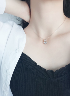 s925纯银皇冠灵动设计感项链女跳动的心锁骨链百搭韩版心动银饰品