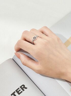 S925纯银开口戒指女时尚气质简约星星复古编织戒指个性百搭指环