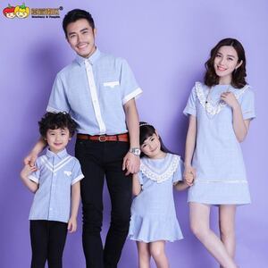 草莓南瓜亲子装夏装全家装一家三口四口母女装格子连衣裙父子衬衫