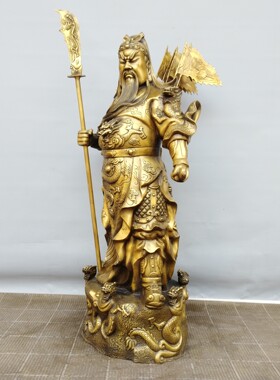 黄铜关公招财镇宅商铺摆放