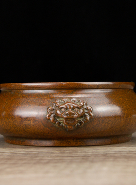 纯铜紫红色圆口香炉小号