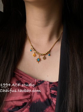 欧美复古星芒元素钛钢项链