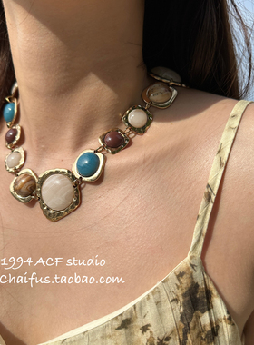 欧美夸张彩宝风几何项链