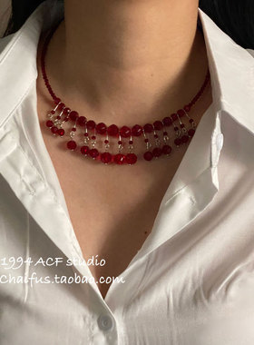 复古冷艳性感红水晶项链