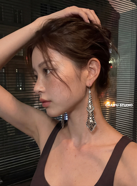美式极简网状亮片长款耳钩耳环