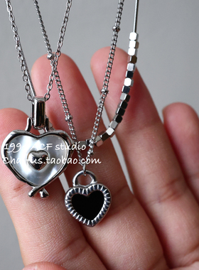 INS极简立体爱心吊坠项链