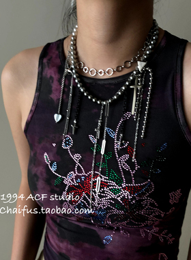 欧美辣妹风撞色珍珠十字架项链