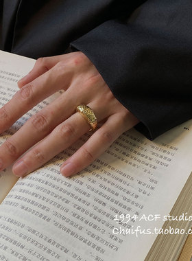 复古中性风陨石纹理开口戒指