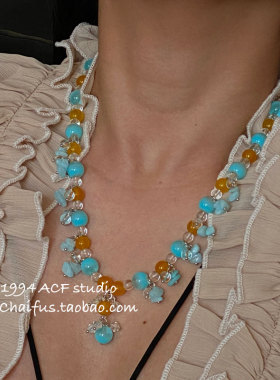 日韩多巴胺小清新串珠撞色项链