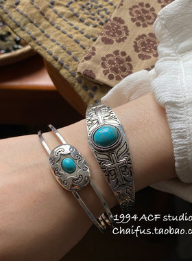 中东复古民族风天然石开口手镯