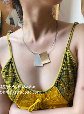 港风个性斑驳纹理几何吊坠项链