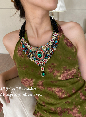 中古宫廷华丽满钻琉璃项链