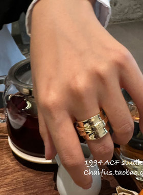 韩系简约中性肌理感宽版戒指