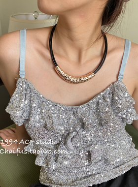 欧美街头斑驳弯管弧形项链