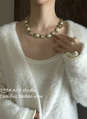 中古高级感镶钻珍珠耳钉