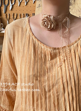 INS风干枯玫瑰花朵绑带项链