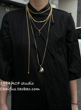 中式暗黑风黑金叠戴项链