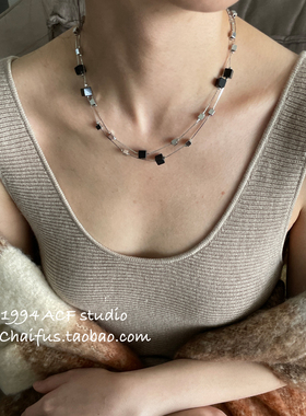 ins复古文艺方块天然石长链