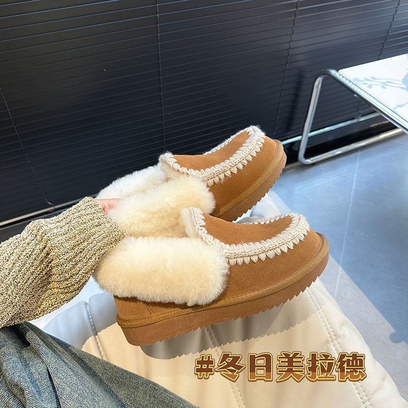 冬季羊皮毛一体勾线雪地靴女短筒加厚保暖棉鞋豆豆鞋羊毛包子鞋,淘宝优惠券,粉丝福利购,淘宝优惠卷
