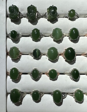 碧玉戒指女款银镶玉貔貅戒指戒圈珠宝首饰可调节大小