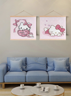 HelloKitty免打孔遮挡卷轴挂画