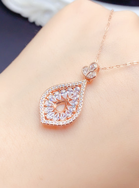 925银三色吊坠空托水滴形