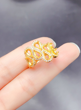 925银三色吊坠空托水滴形