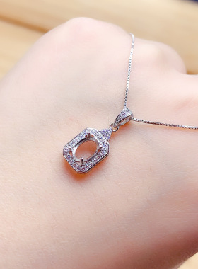 925银白色椭圆形吊坠空托