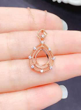 925银三色吊坠空托水滴形