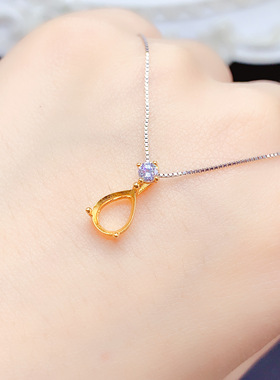 925银三色吊坠空托水滴形