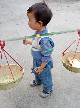 儿童玩具竹箩筐竹扁担挑竹筐